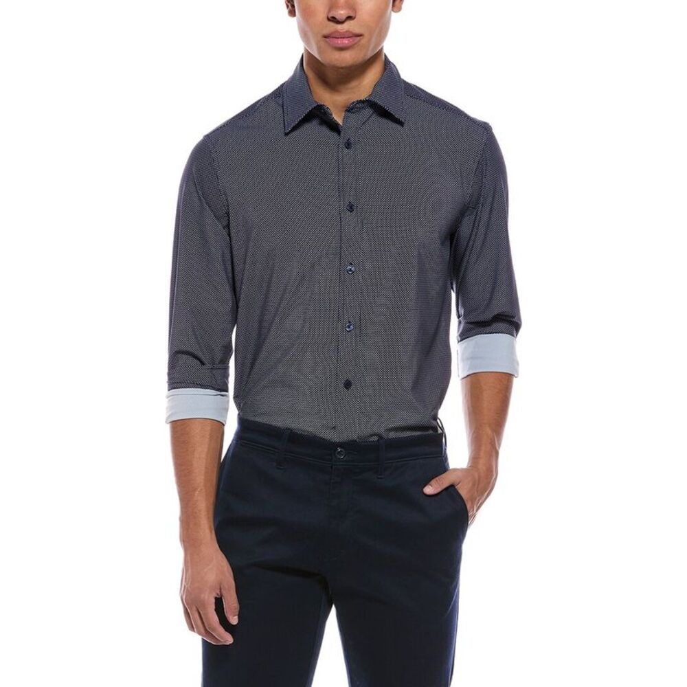 Report Collection Mens 4-Way Woven Sport Shirt, Navy